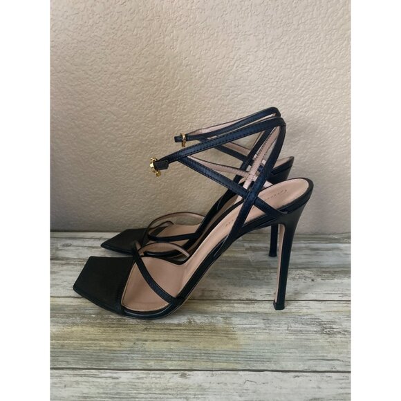 Gianvito Rossi Black Leather Strappy Stiletto Sandals Square Toe Sz 39 - Picture 1 of 16
